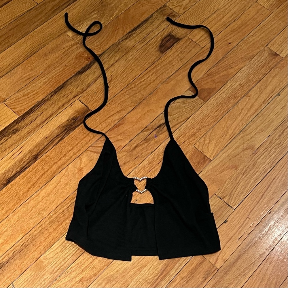 Black Halter Top with Heart Detail